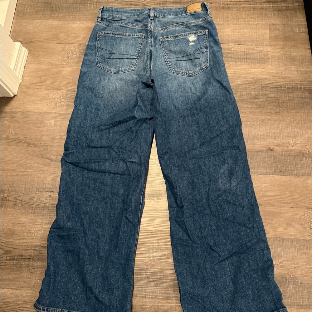 American Eagle Outfitters Super High-Rise Baggy Wide Leg Ripped Blue Jeans - Picture 7 of 7